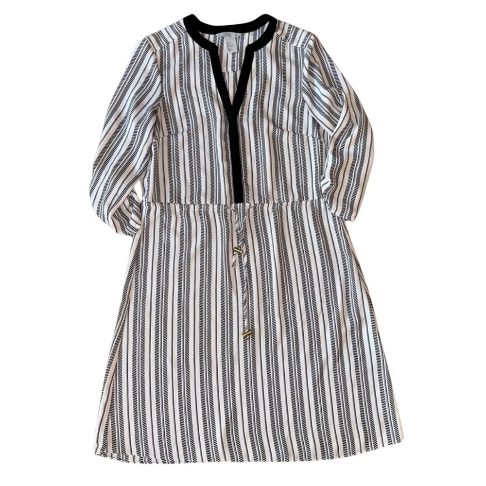 H&M Pinstripe Black and White Drawstring Waist Dress (Size 4)